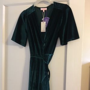 Emerald velvet wrap dress